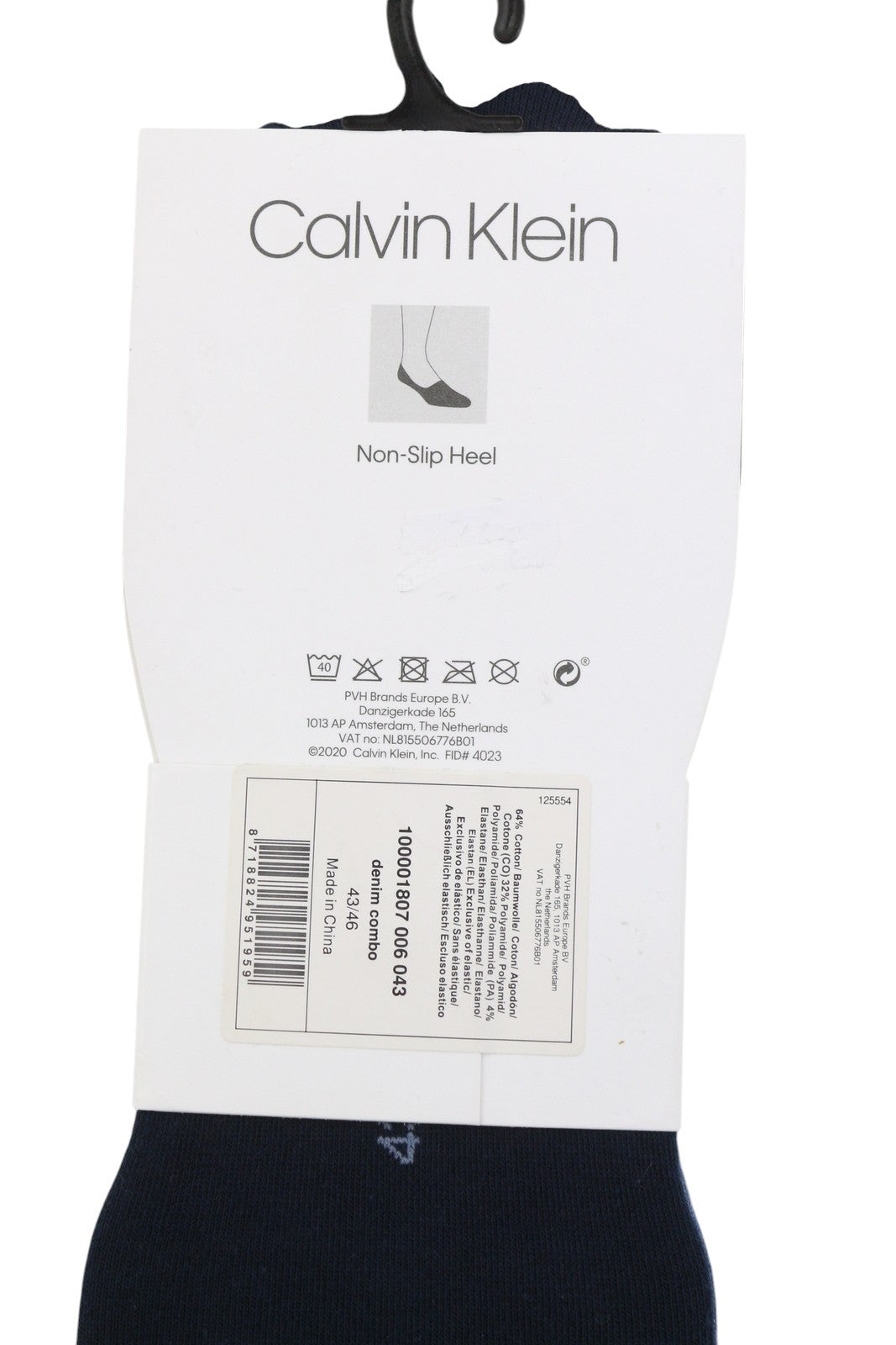 CALVIN KLEIN No Show Men Socks EU43/46 Blue Non-Slip Heel Twin Pack Unisex