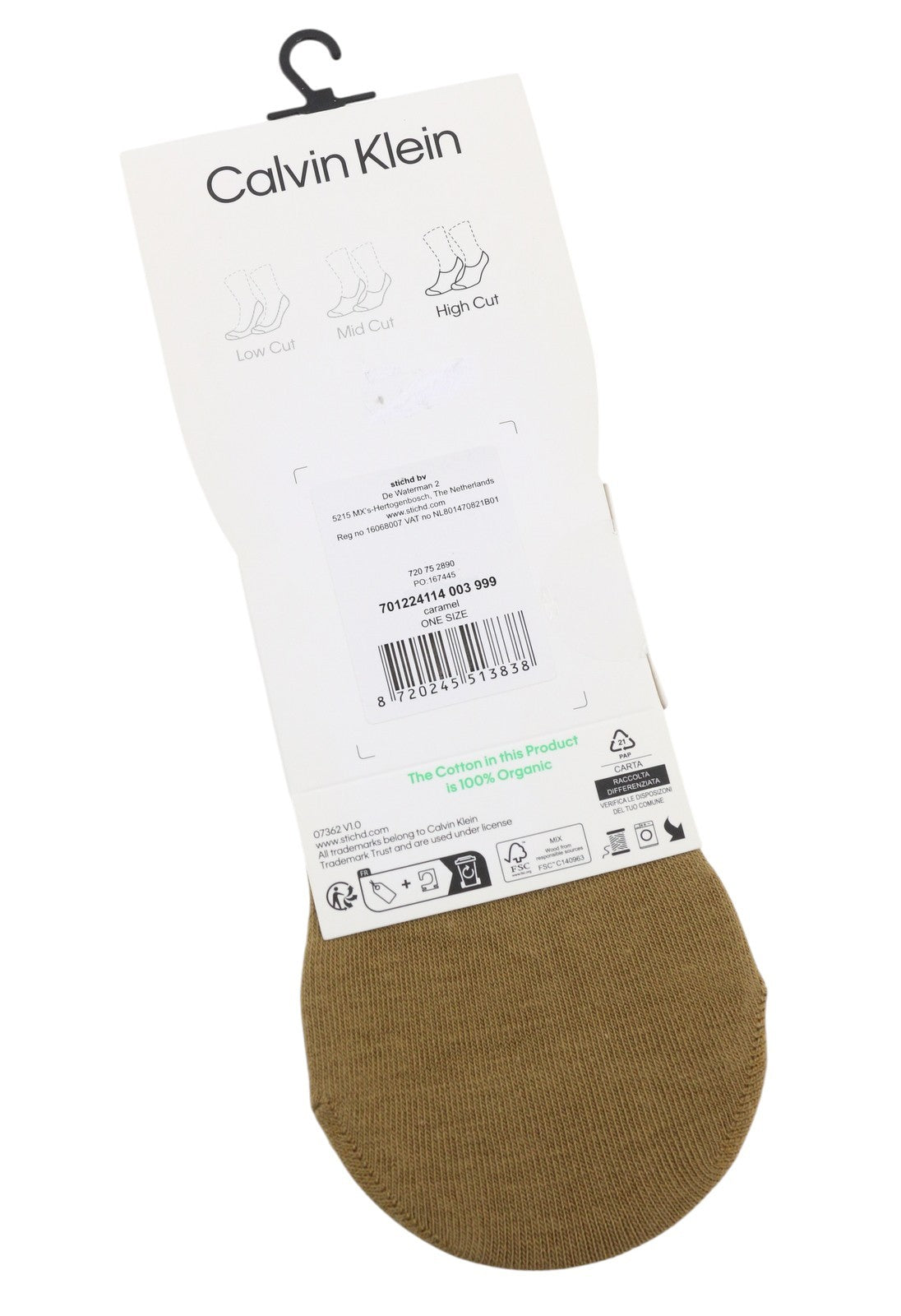 CALVIN KLEIN Footie High Cut Men Socks OS Caramel Brown Organic Cotton 2 Pack