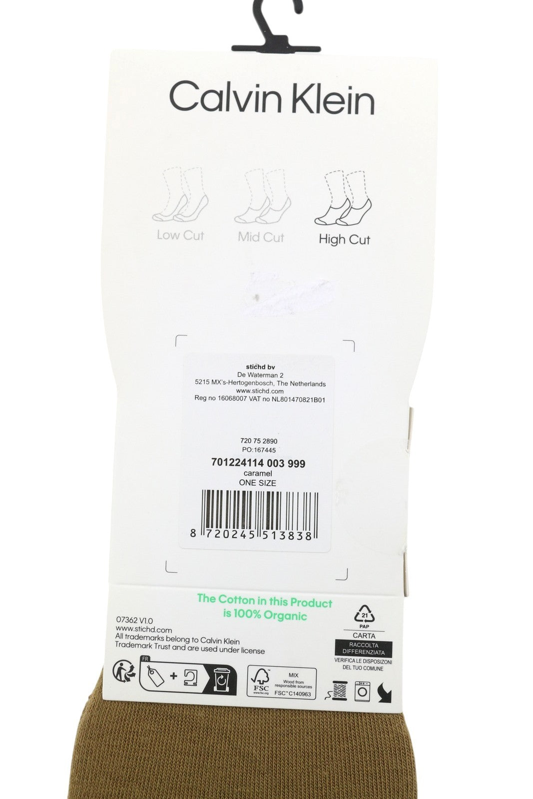 CALVIN KLEIN Footie High Cut Men Socks OS Caramel Brown Organic Cotton 2 Pack