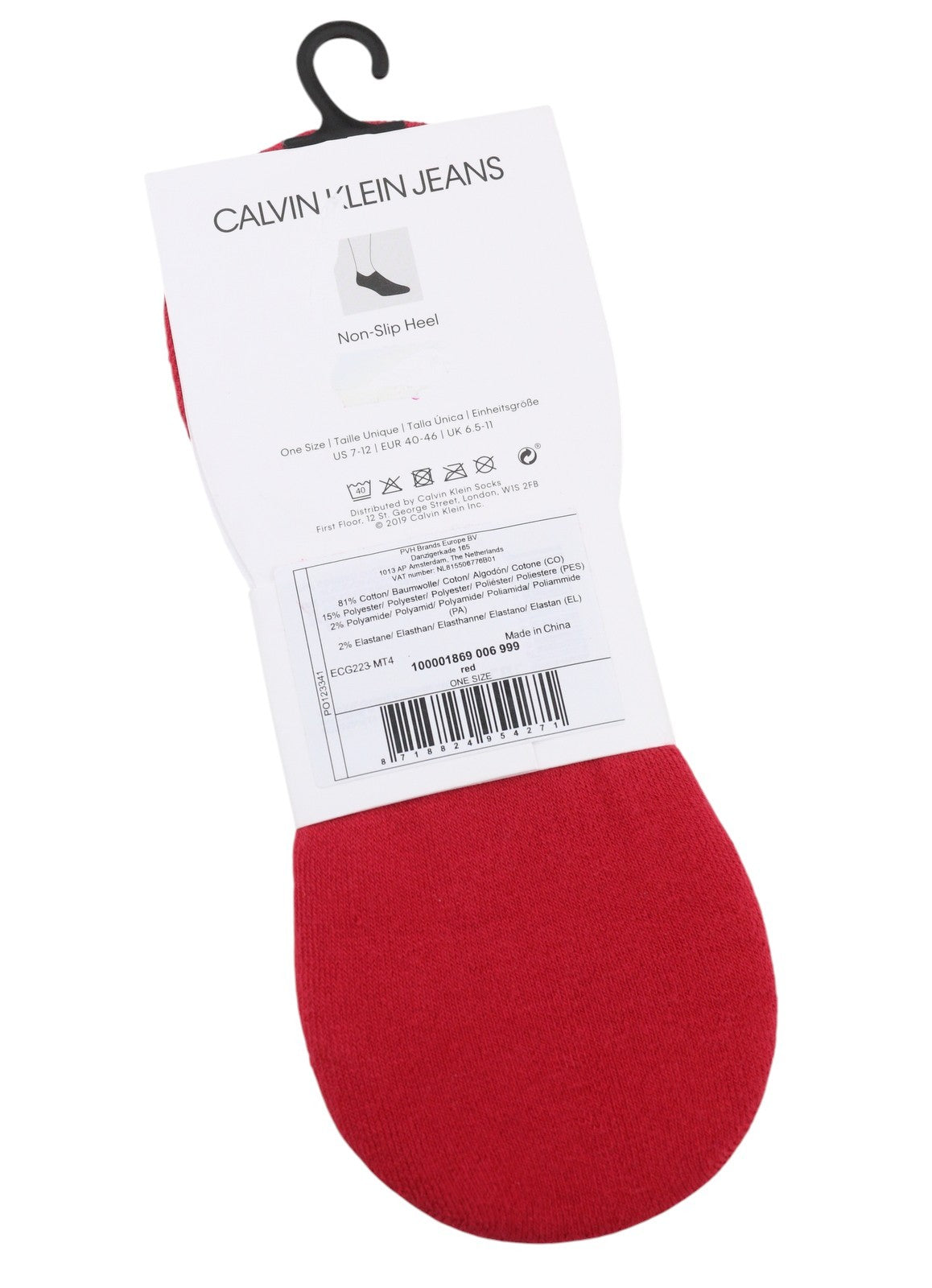 CALVIN KLEIN Sneaker Liner Men Socks EU40/46 Red Non-Slip Heel Logo Unisex