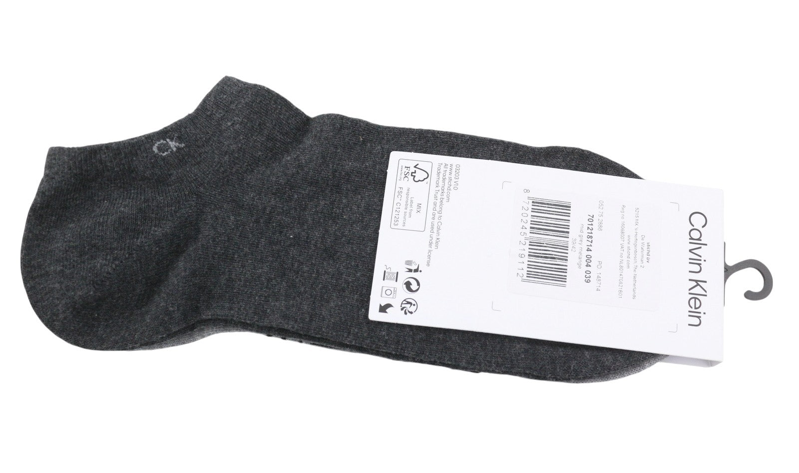 CALVIN KLEIN Sneaker Men Socks EU39/42 Mid Grey Melange Logo 2 Pack Unisex
