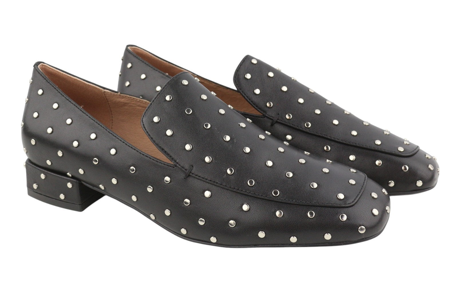 BIBI LOU Lilian Women Flats EU37 Black Leather Studded Square Toe RRP179