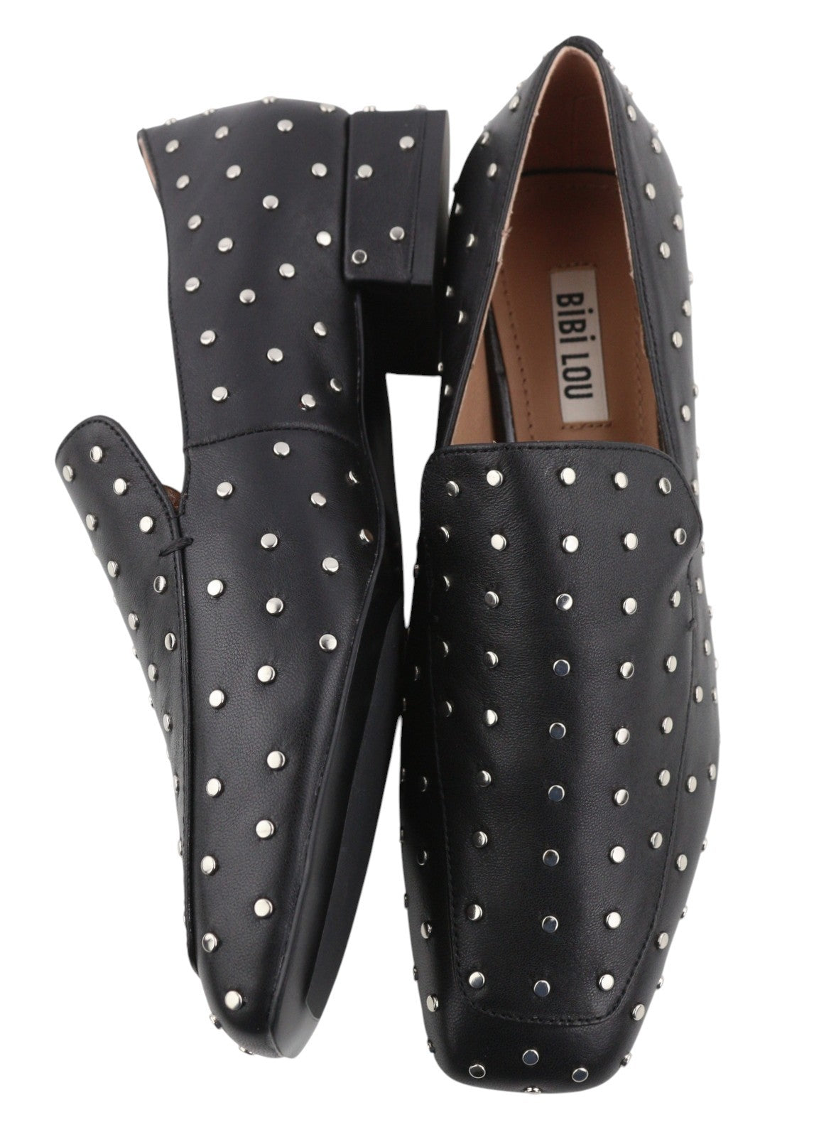 BIBI LOU Lilian Women Flats EU37 Black Leather Studded Square Toe RRP179
