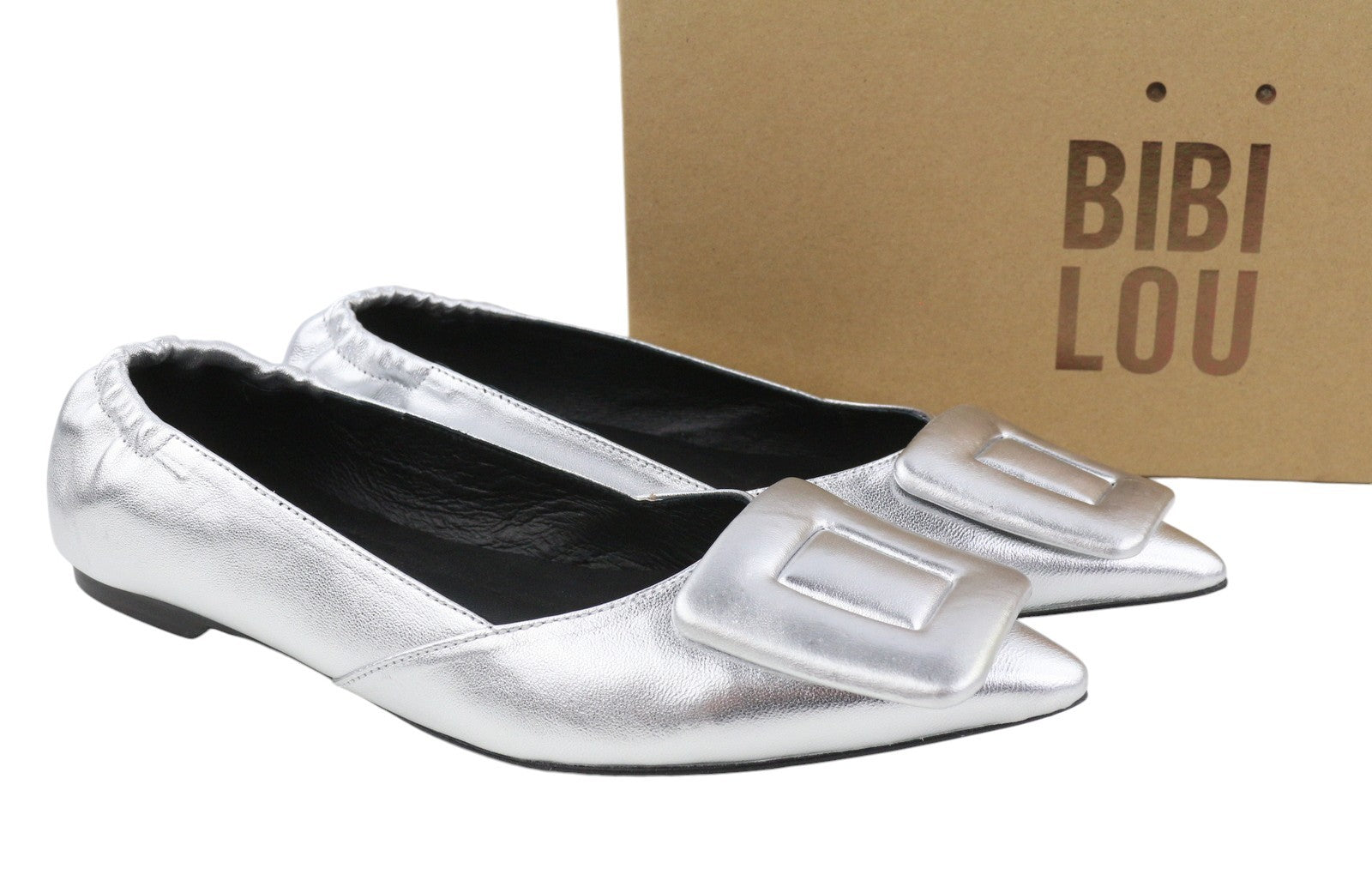 BIBI LOU Bochum Women Flats EU37 Silver Leather Shiny Pointed Ballerina RRP179