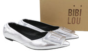 BIBI LOU Bochum Women Flats EU37 Silver Leather Shiny Pointed Ballerina RRP179