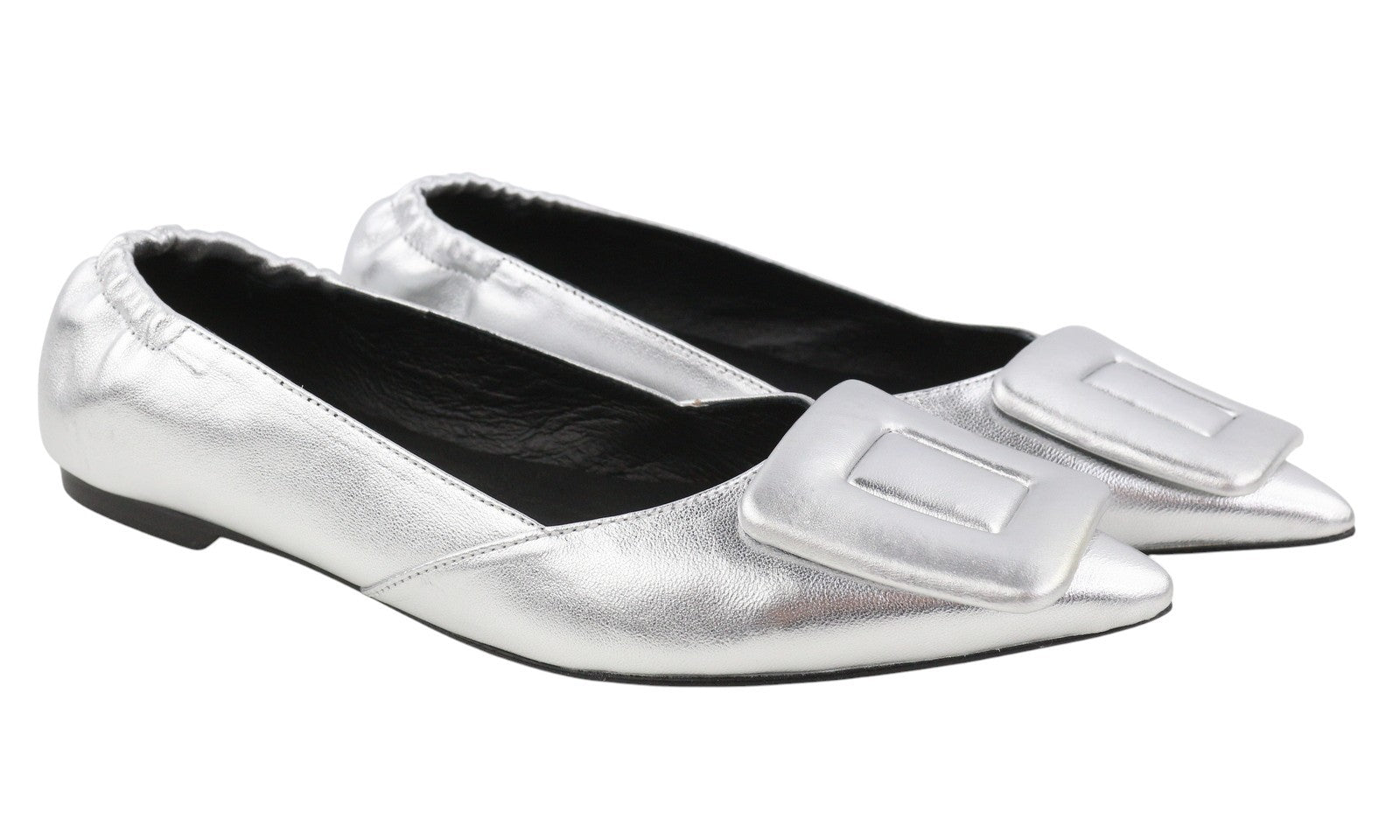 BIBI LOU Bochum Women Flats EU37 Silver Leather Shiny Pointed Ballerina RRP179