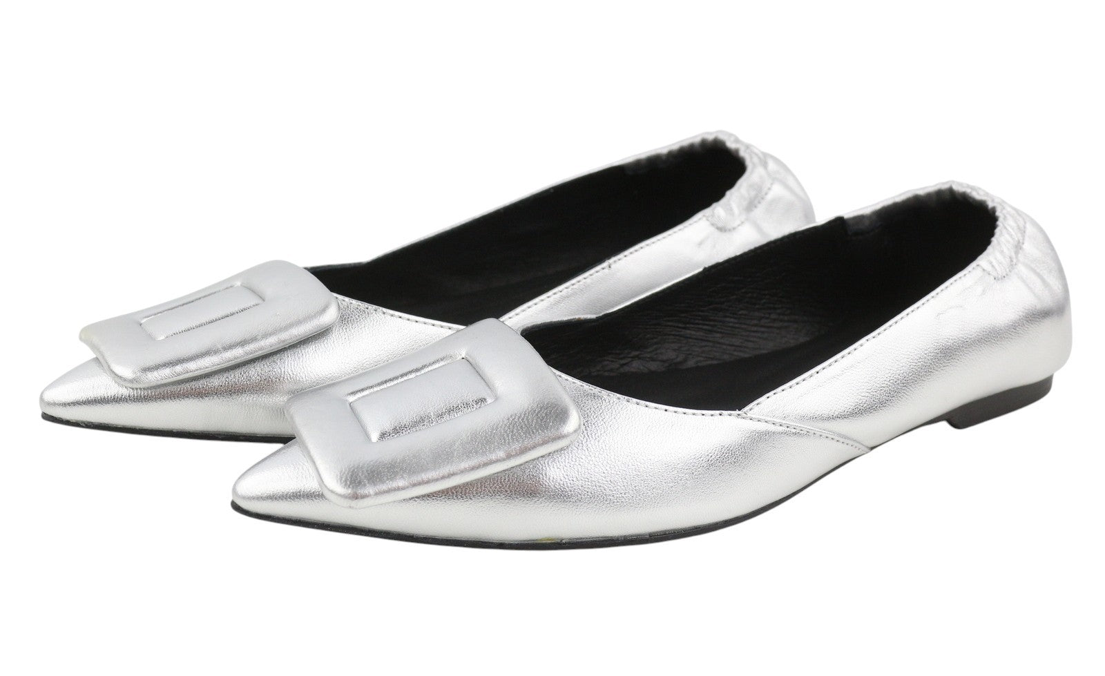 BIBI LOU Bochum Women Flats EU37 Silver Leather Shiny Pointed Ballerina RRP179