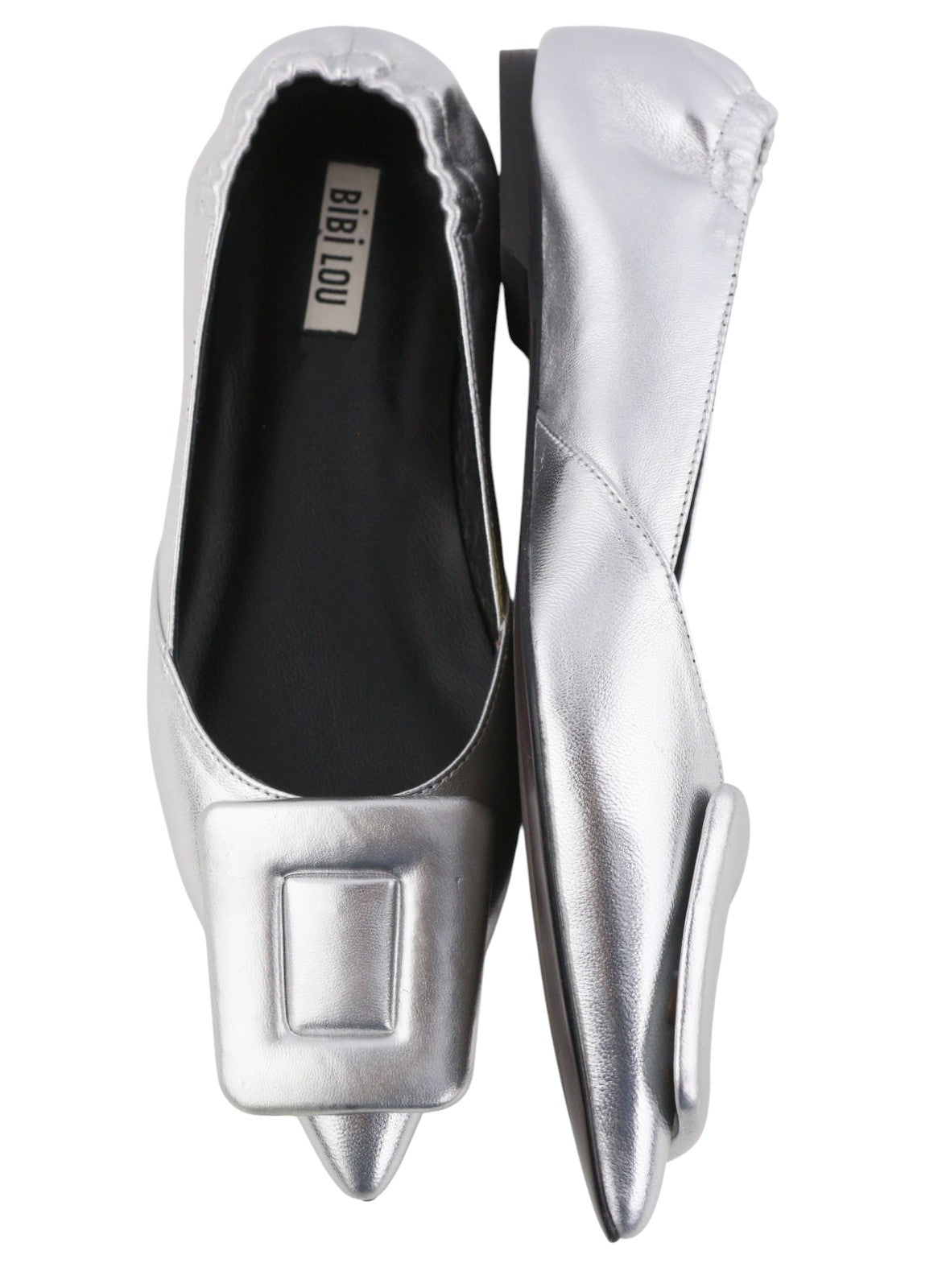 BIBI LOU Bochum Women Flats EU37 Silver Leather Shiny Pointed Ballerina RRP179