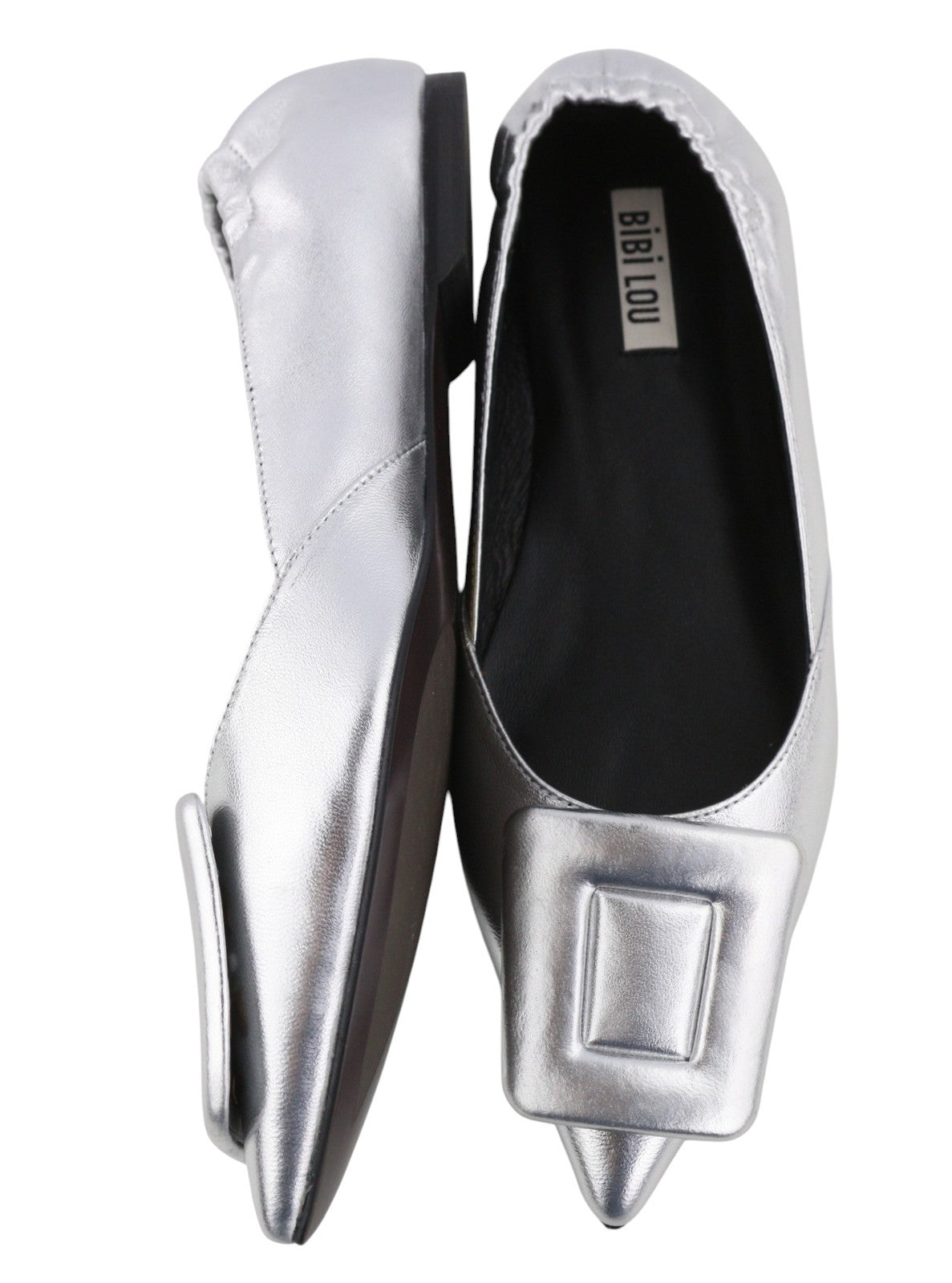 BIBI LOU Bochum Women Flats EU37 Silver Leather Shiny Pointed Ballerina RRP179