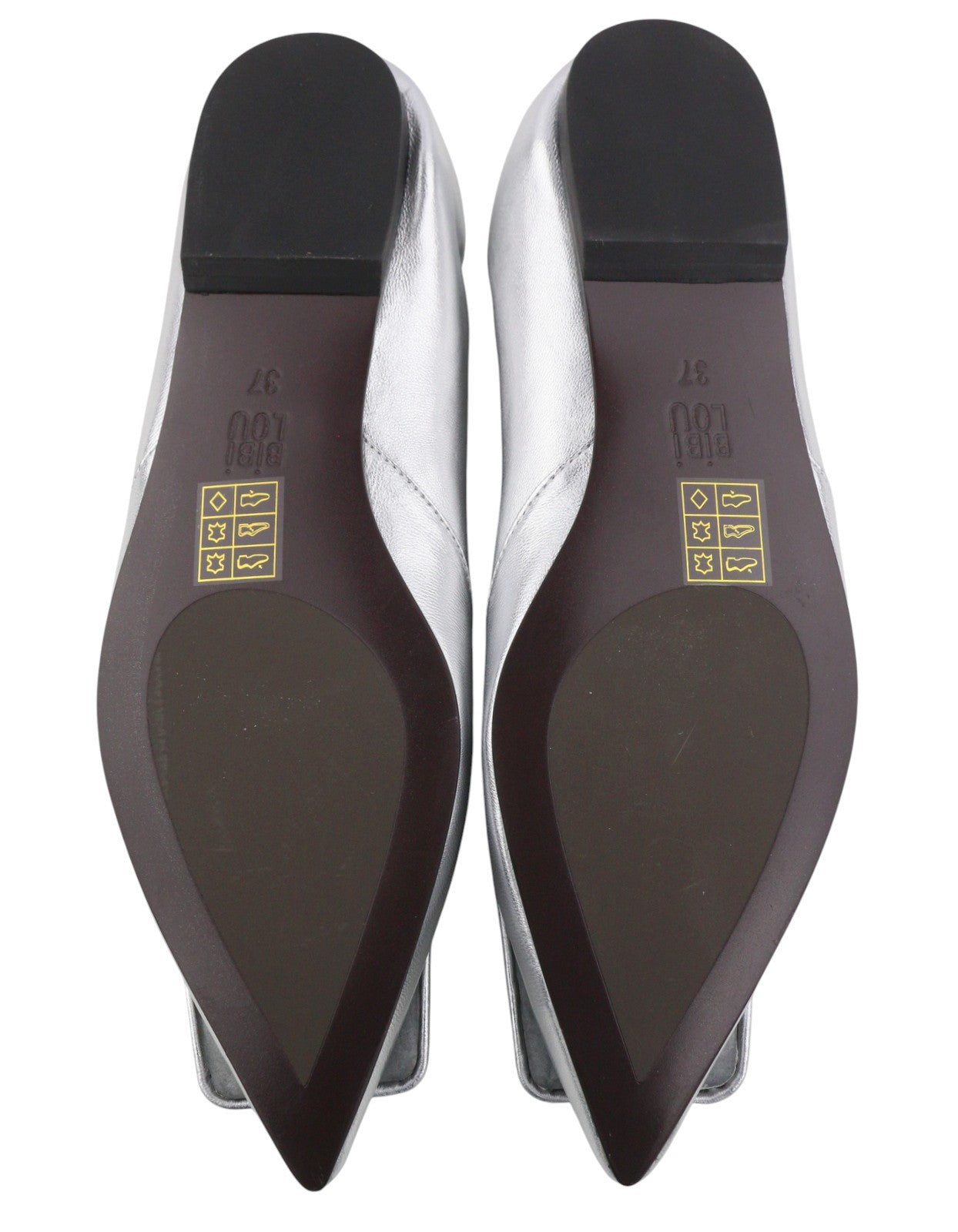 BIBI LOU Bochum Women Flats EU37 Silver Leather Shiny Pointed Ballerina RRP179