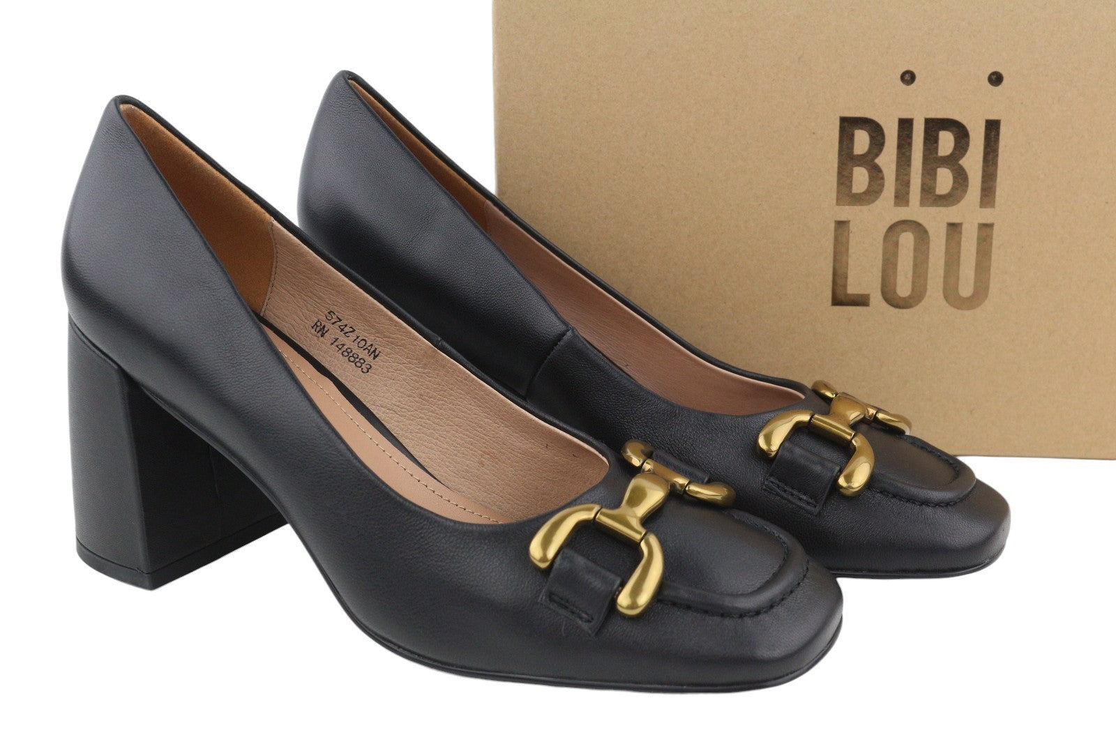 BIBI LOU Dennis Women Heel EU39 Black Leather Square Gold Detail Pumps