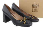 BIBI LOU Dennis Women Heel EU39 Black Leather Square Gold Detail Pumps
