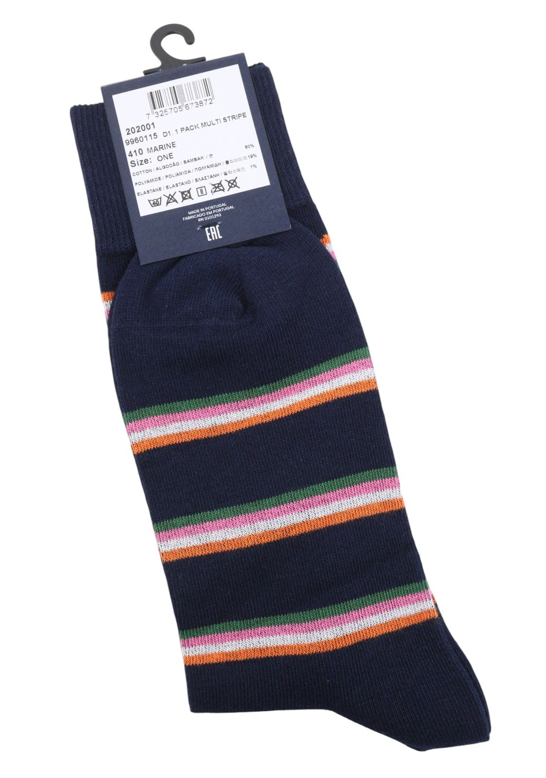 GANT 1 Pack Multi Stripe Men Socks OS Marine Cotton Knit Unisex