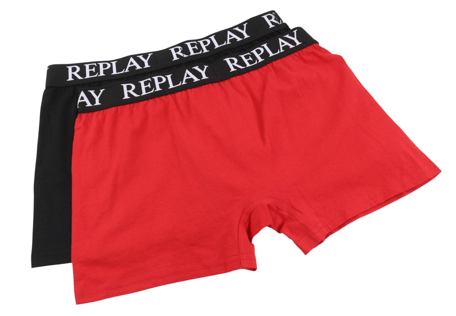 REPLAY Men Underwear 2XL Black Red Logo Cotton Stretch Trunks 2 Pack
