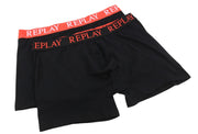 REPLAY Men Underwear M Black Waist Logo Cotton Stretch Trunks 2 Pack