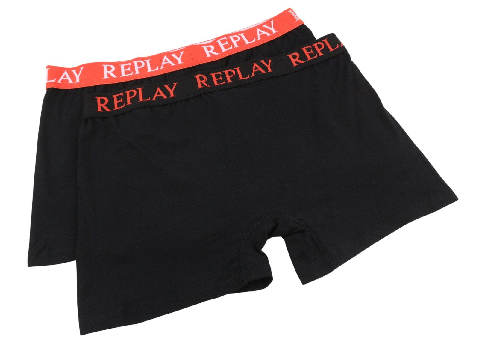 REPLAY Men Underwear XL Black Waist Logo Cotton Stretch Trunks 2 Pack