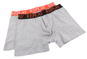 REPLAY Men Underwear M Grey Waist Logo Cotton Stretch Trunks 2 Pack