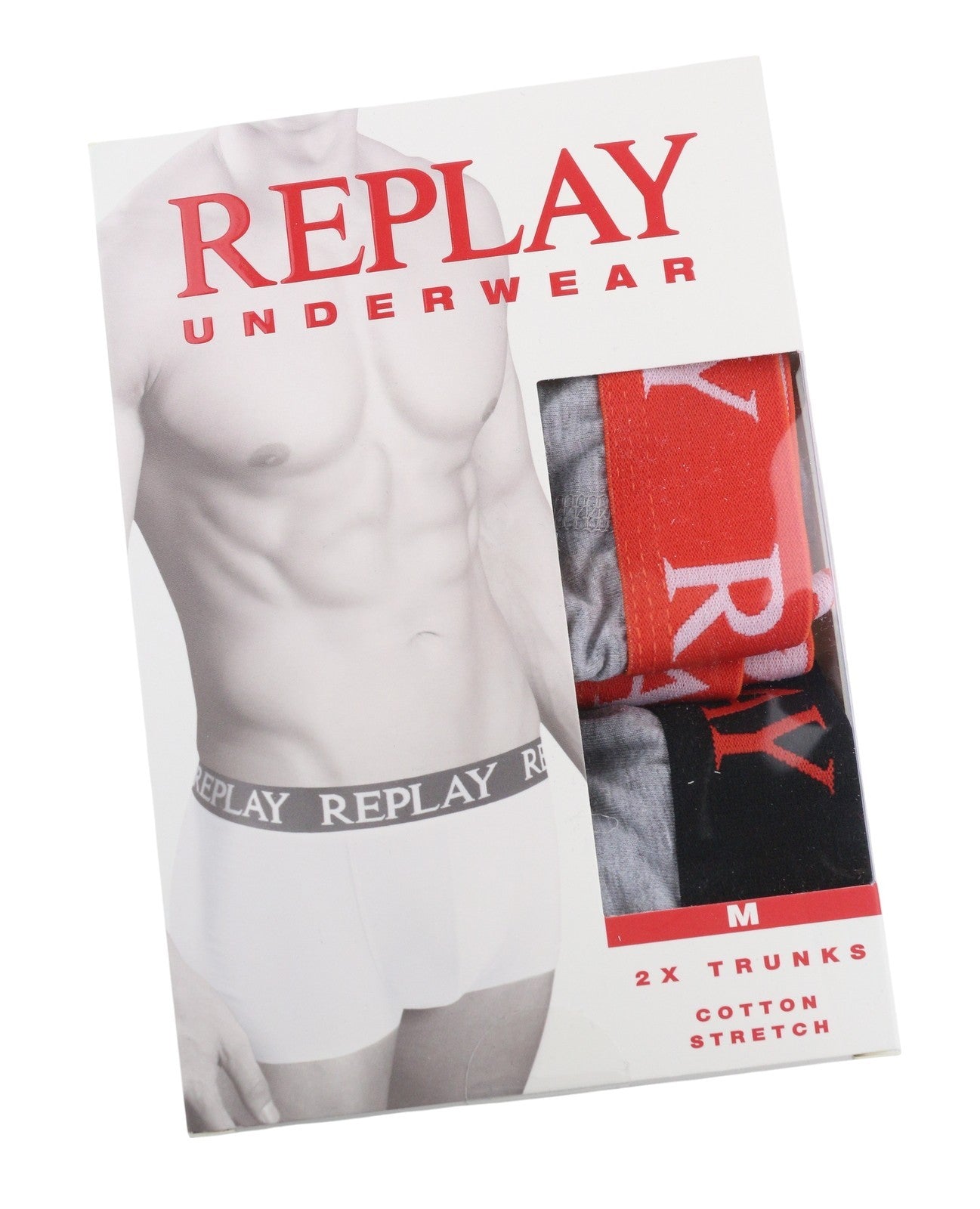 REPLAY Men Underwear M Grey Waist Logo Cotton Stretch Trunks 2 Pack