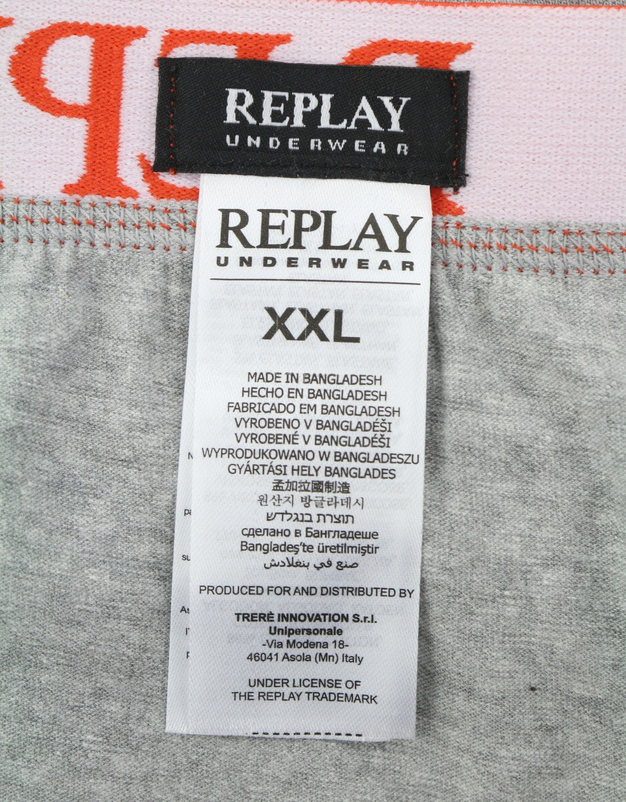 REPLAY Men Underwear 2XL Grey Elastic Waist Cotton Stretch Trunks 2 Pack