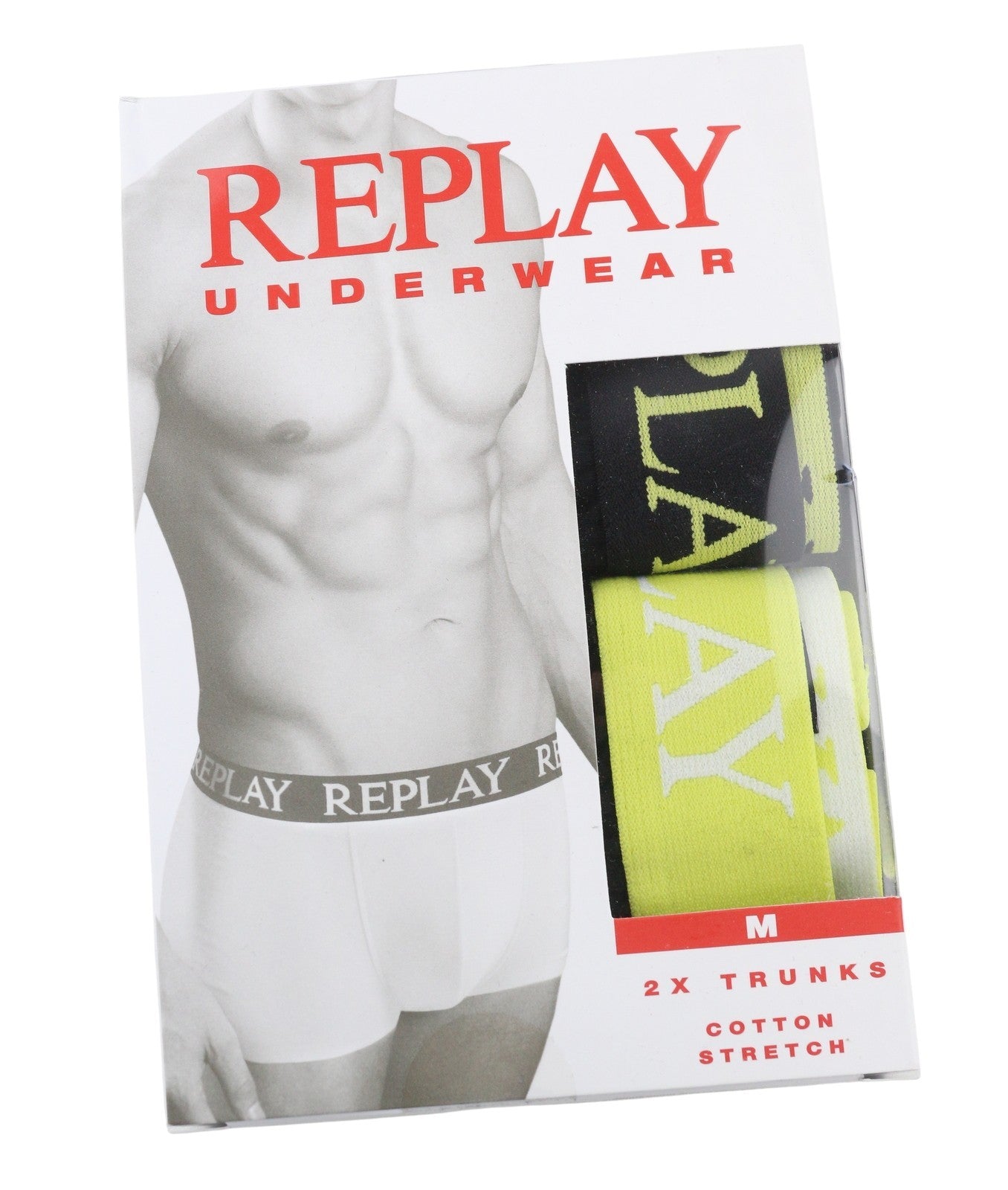 REPLAY Men Underwear M Black Elastic Waist Cotton Stretchy Trunks 2 Pack