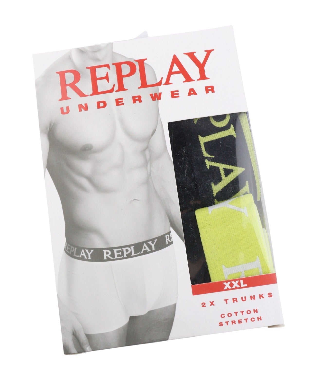 REPLAY Men Underwear 2XL Black Elastic Waist Cotton Stretchy Trunks 2 Pack