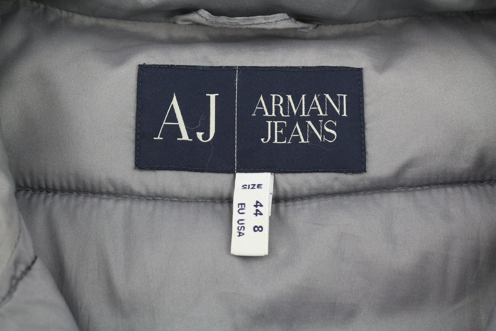 ARMANI JEANS Women Jacket EU44 Grey Faded Quilted Padded High Neck Full Zip