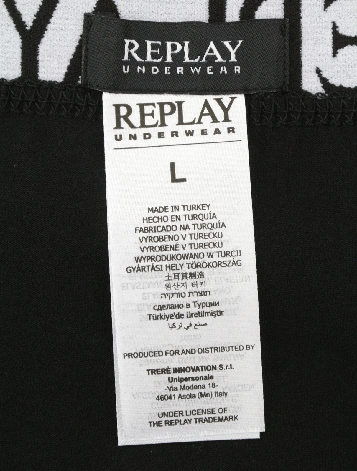 REPLAY Men Underwear L Black Elastic Waist Cotton Stretch Trunks 2 Pack