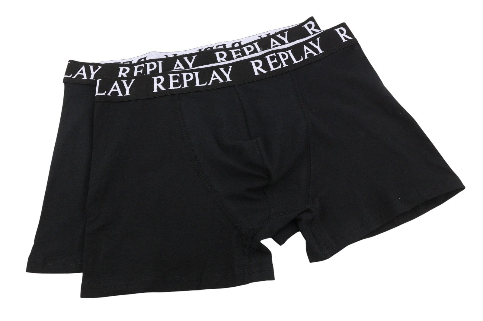 REPLAY Men Underwear S Black Elastic Waist Cotton Stretch Trunks 2 Pack