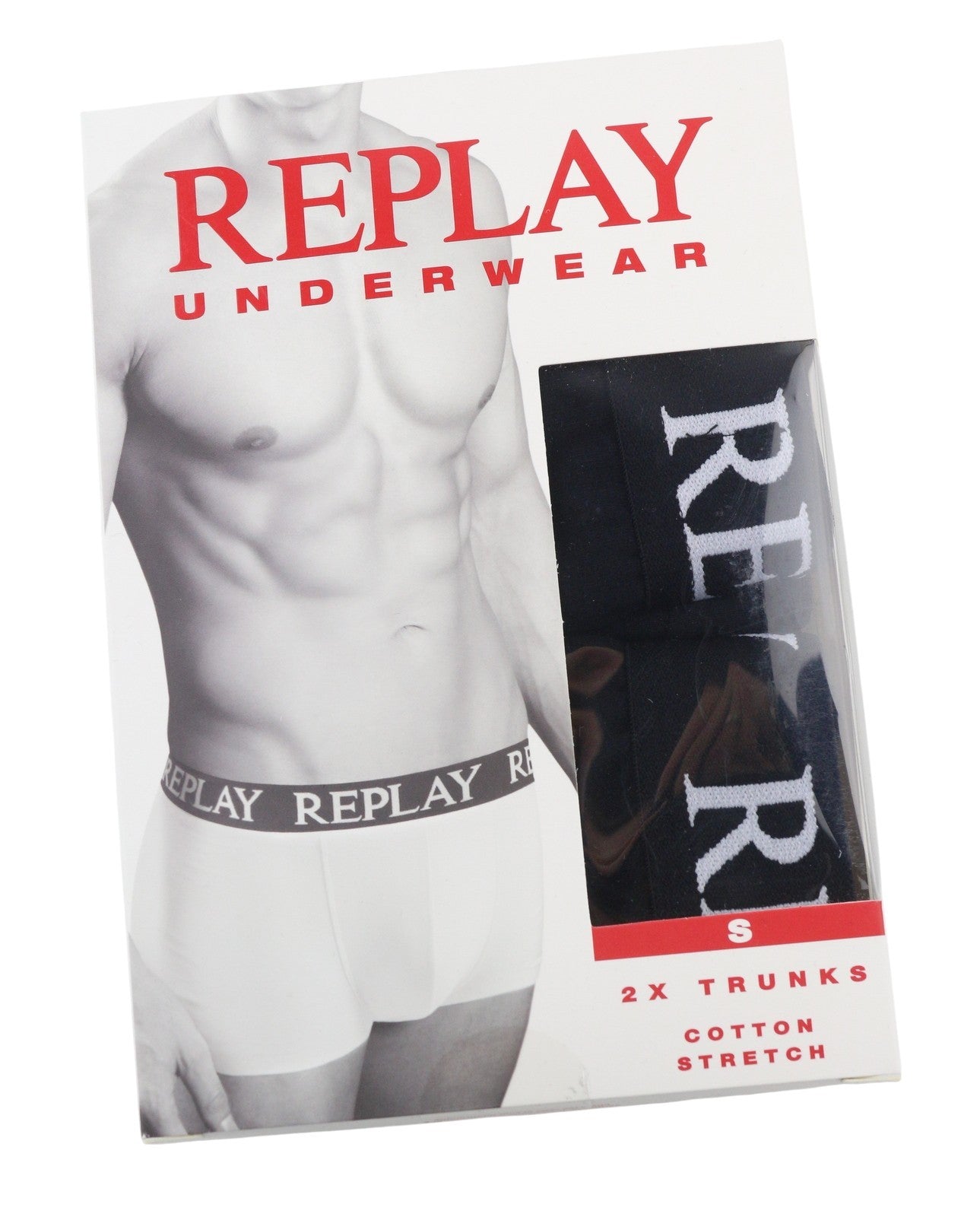 REPLAY Men Underwear S Black Elastic Waist Cotton Stretch Trunks 2 Pack
