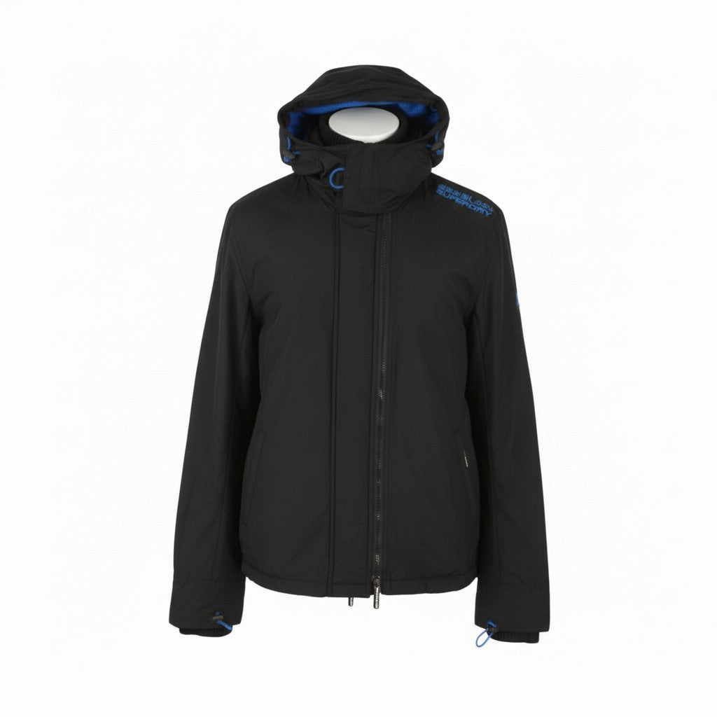 SUPERDRY Windcheater Men Jacket XL Black Triple Zip Hooded Lightweight