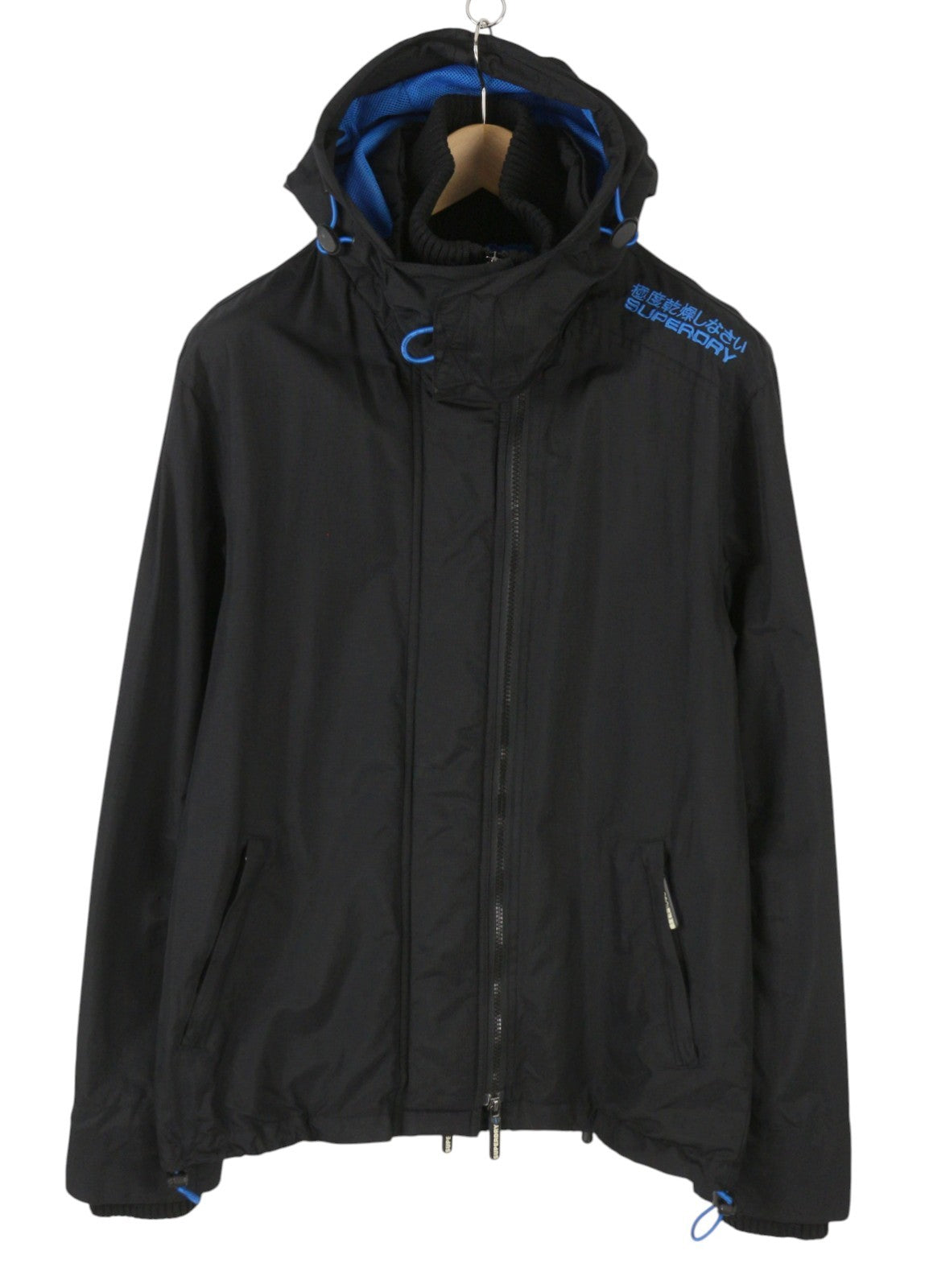 SUPERDRY Windcheater Men Jacket XL Black Triple Zip Hooded Lightweight