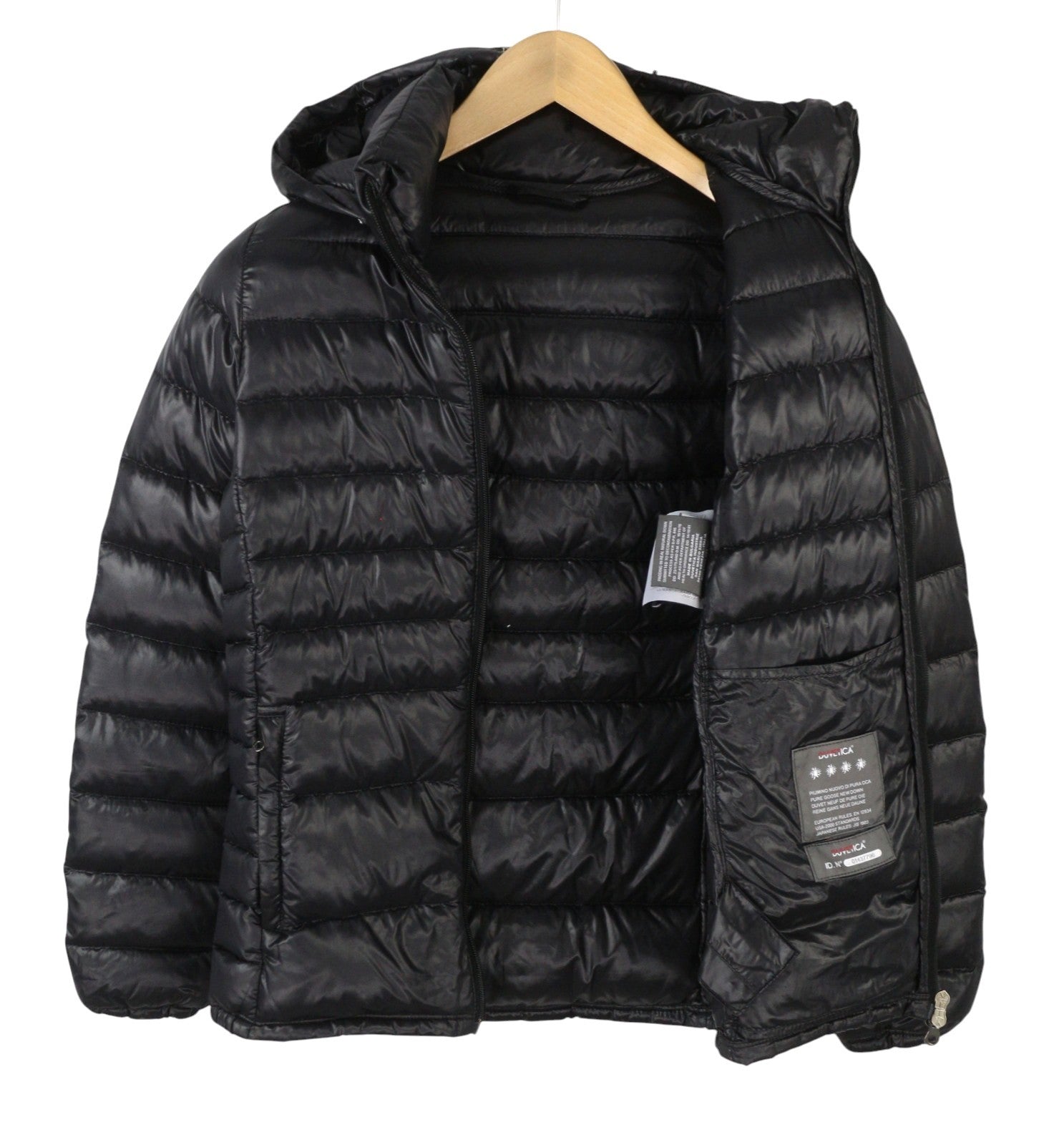 DUVETICA Women Jacket 42 M Black Down Filled Quilted Hooded Full Zip Puffer