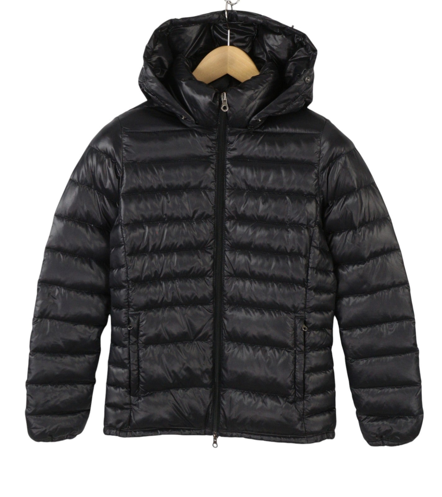 DUVETICA Women Jacket 42 M Black Down Filled Quilted Hooded Full Zip Puffer