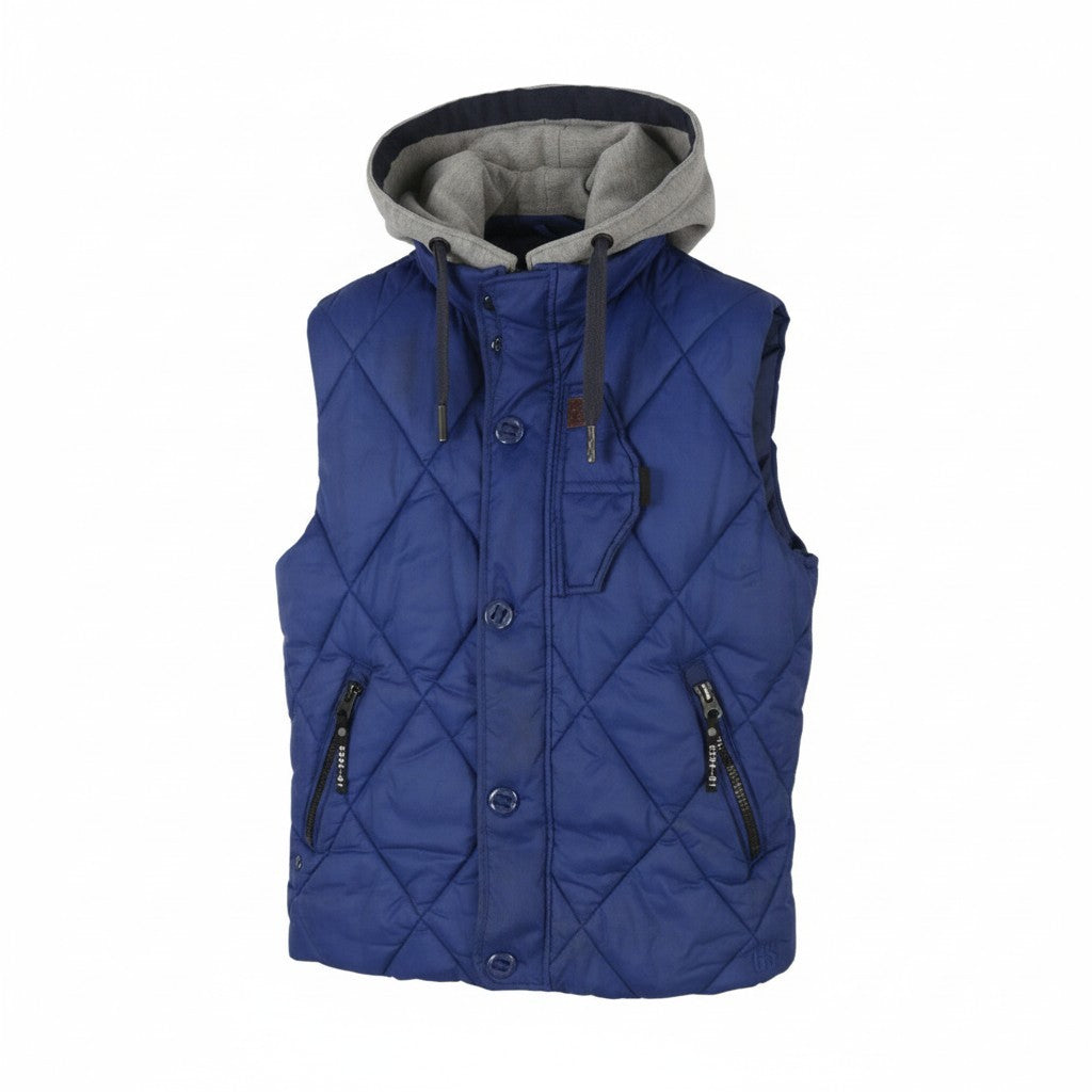 G-STAR Doonray Quilted Men Waistcoat M Blue Padded Quilted Hooded Full Zip