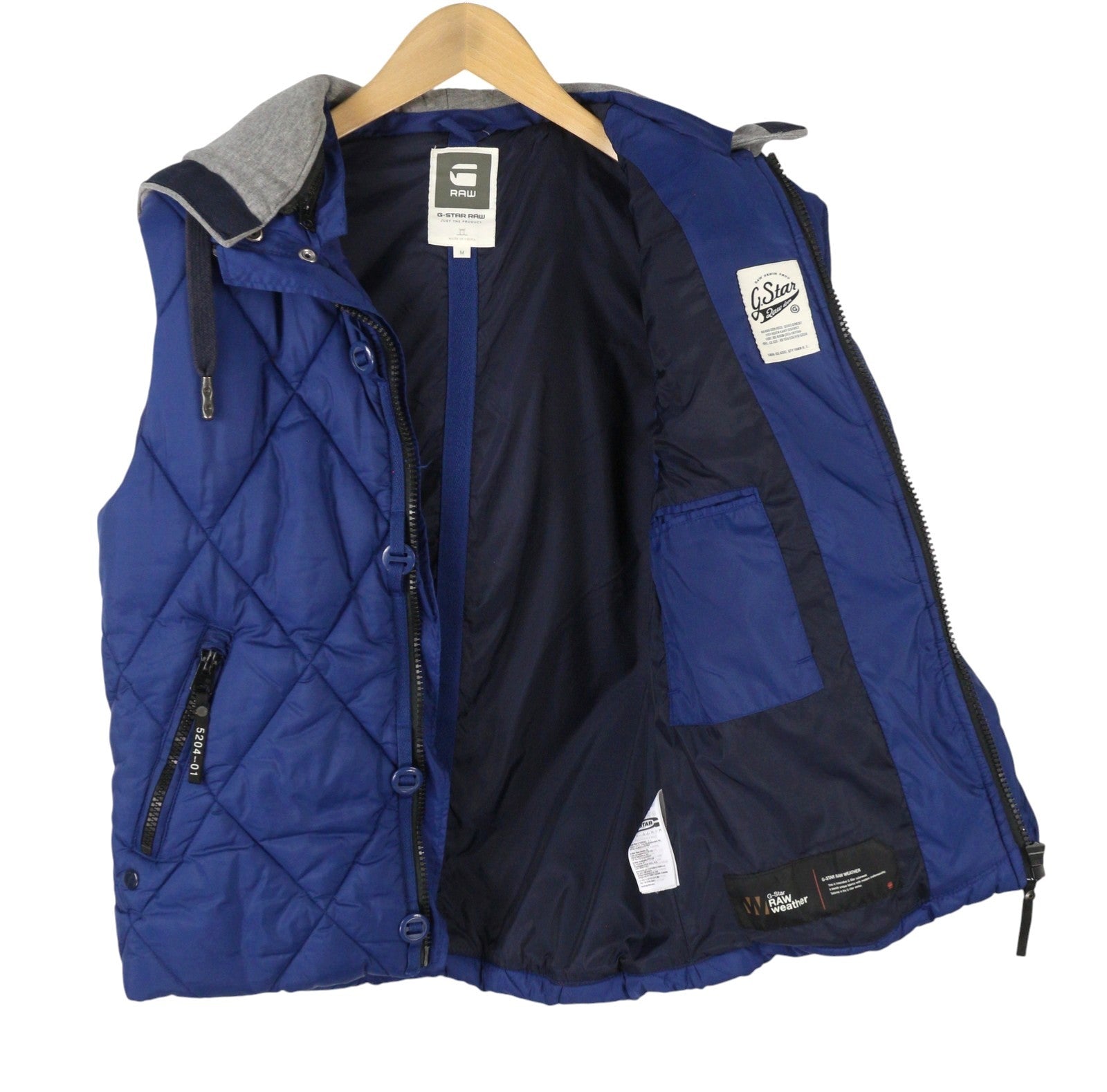 G-STAR Doonray Quilted Men Waistcoat M Blue Padded Quilted Hooded Full Zip