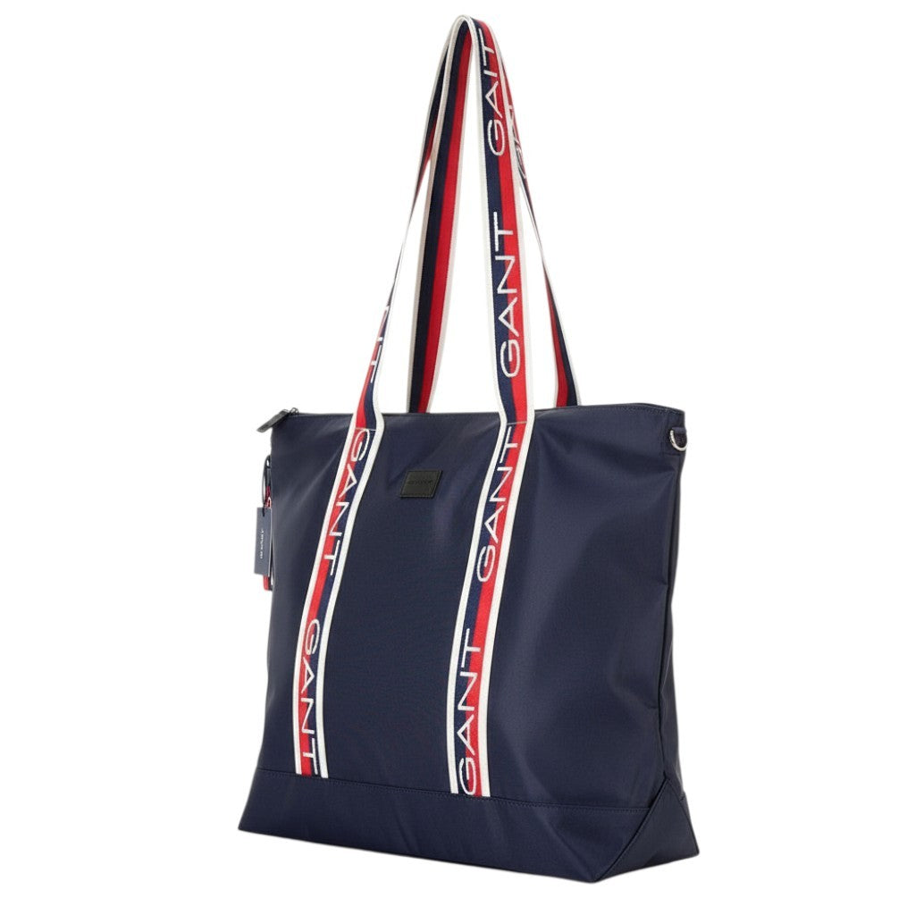 GANT Logo Shopper Women Bag OS Evening Blue Zip Closure Inner Pocket Logo