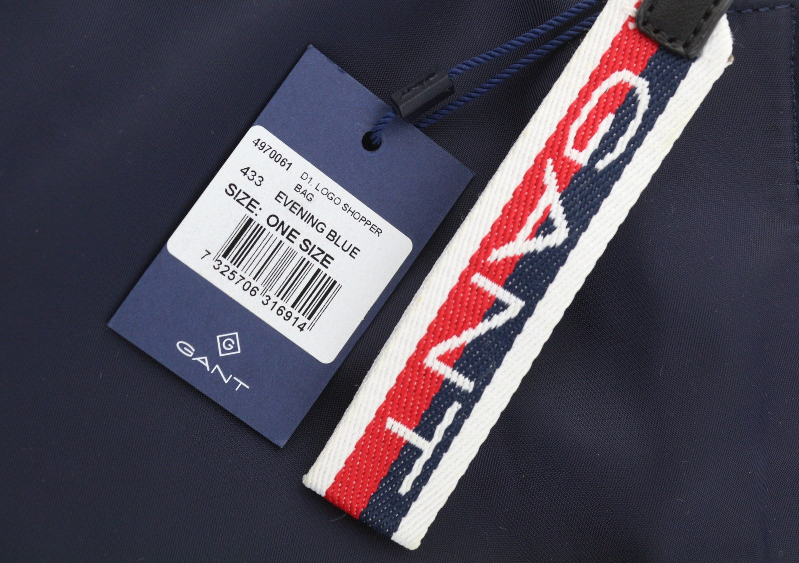 GANT Logo Shopper Women Bag OS Evening Blue Zip Closure Inner Pocket Logo