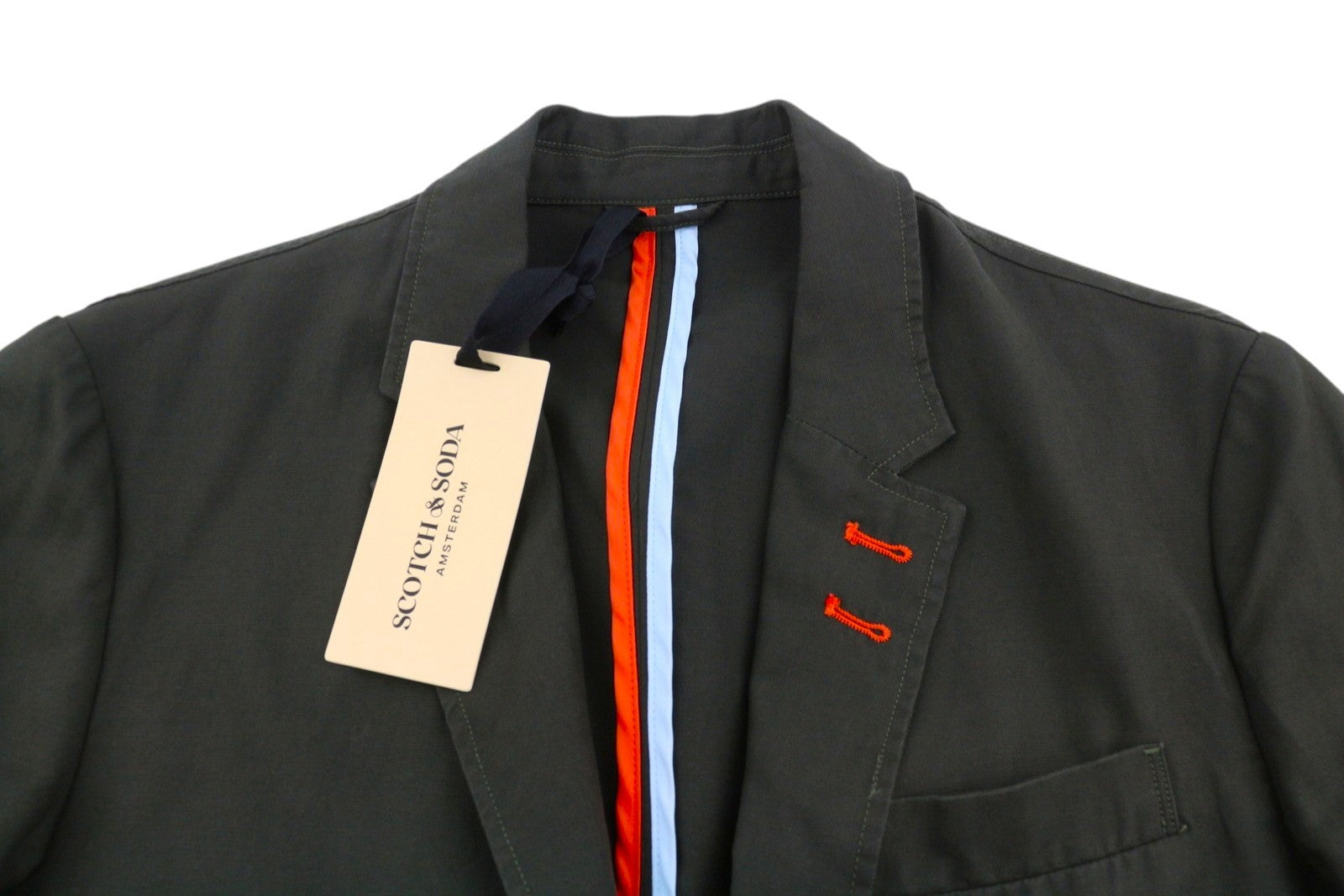 SCOTCH & SODA Men Blazer L Khaki Green Notch Lapel Unlined Single-Breasted