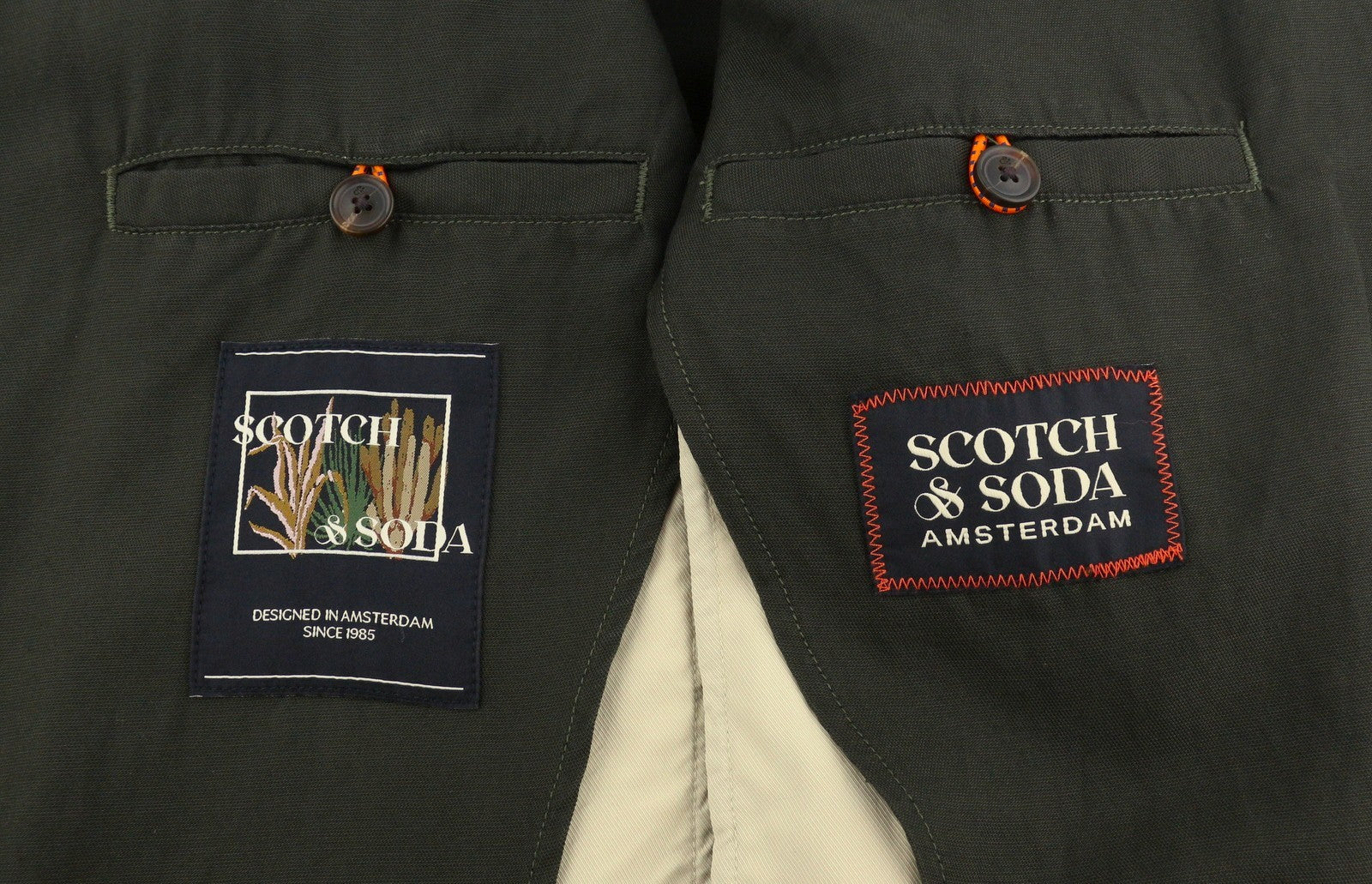 SCOTCH & SODA Men Blazer L Khaki Green Notch Lapel Unlined Single-Breasted