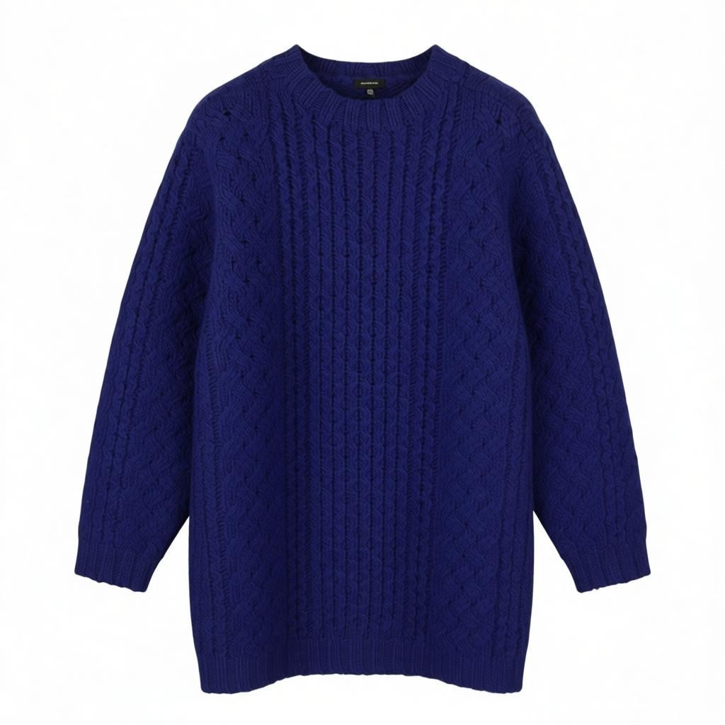 R13 Aran Sweater Women Dress S Blue Wool Cable Knit Long Sleeve Thick RRP855