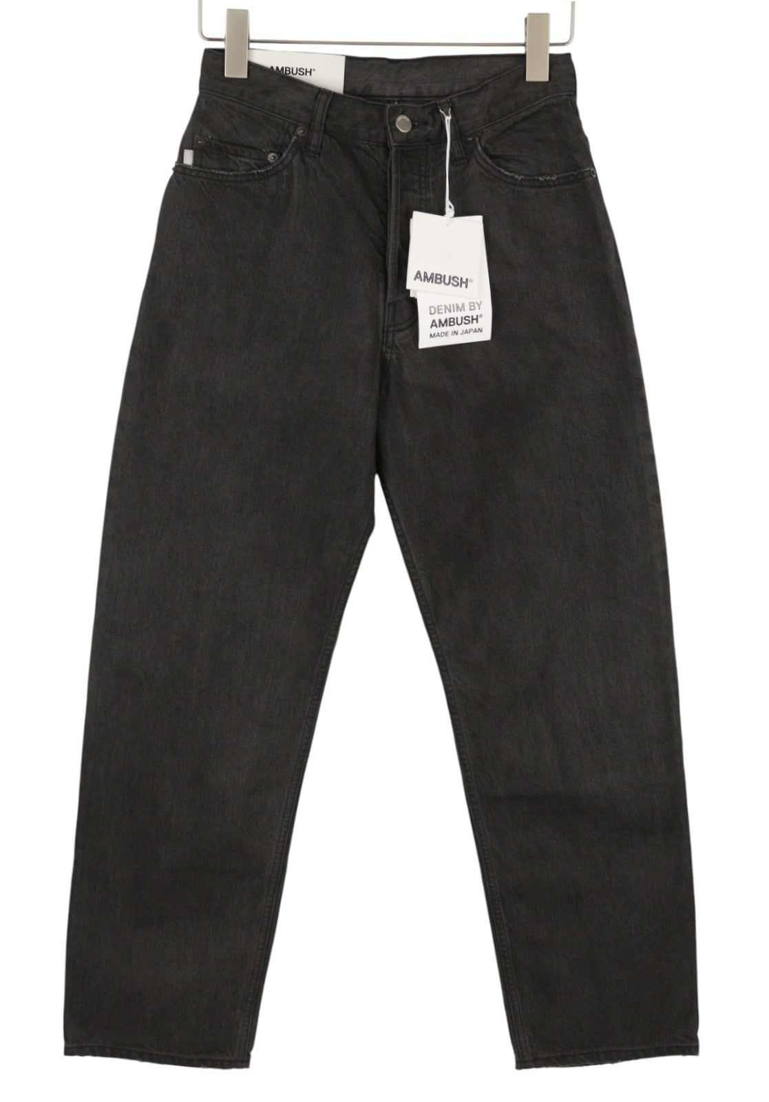 AMBUSH Relax Straight Women Jeans W27 Black Distressed Button Fly Denim RRP618