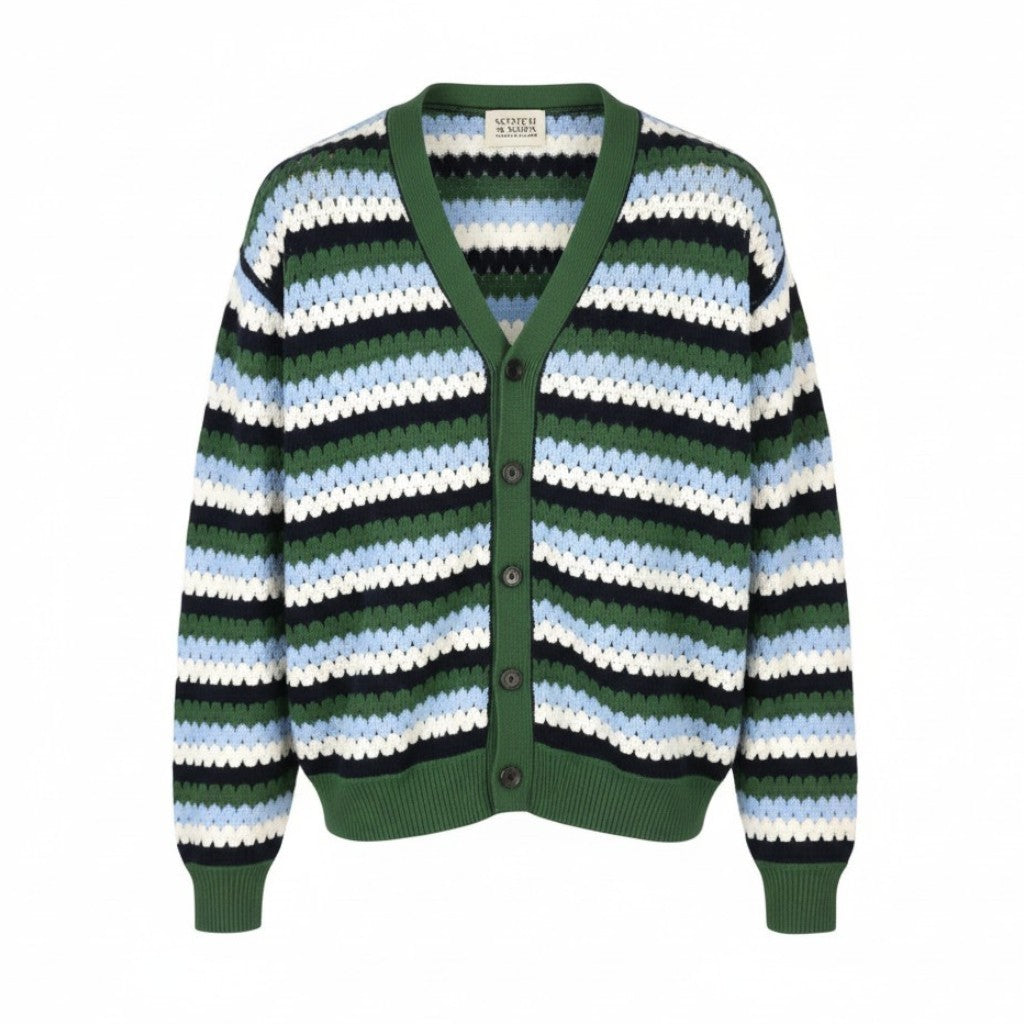 SCOTCH & SODA Men Jumper L Striped Open Knit Button-Up Cardigan