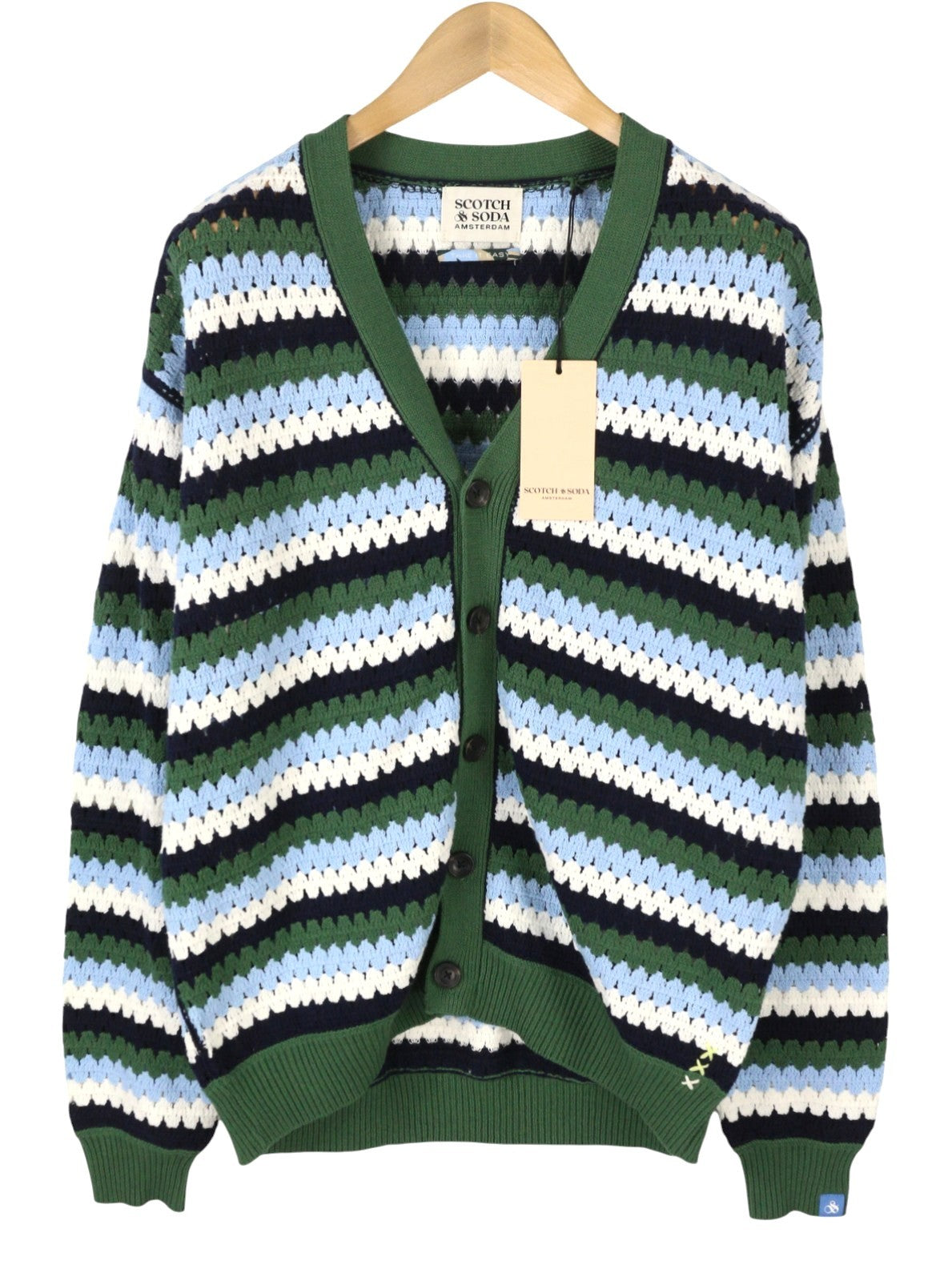 SCOTCH & SODA Men Jumper L Striped Open Knit Button-Up Cardigan