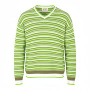 SCOTCH & SODA Men Jumper M Green Striped Tight Knit V-Neck Pull On