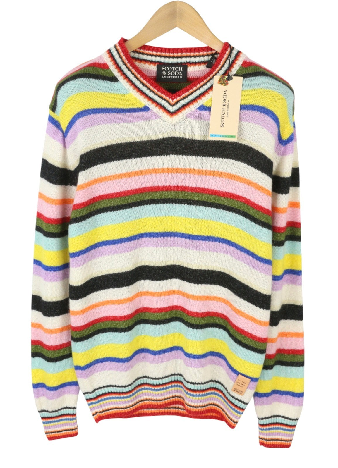 SCOTCH & SODA Men Jumper M Colourful Striped Tight Knit V-Neck Pull On