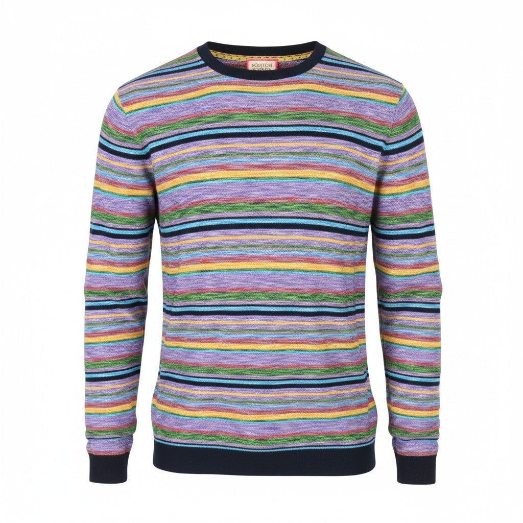 SCOTCH & SODA Men T-Shirt M Colourful Striped Thick Crew Neck Long Sleeve
