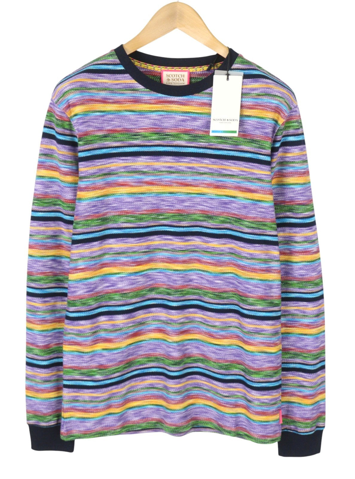SCOTCH & SODA Men T-Shirt M Colourful Striped Thick Crew Neck Long Sleeve