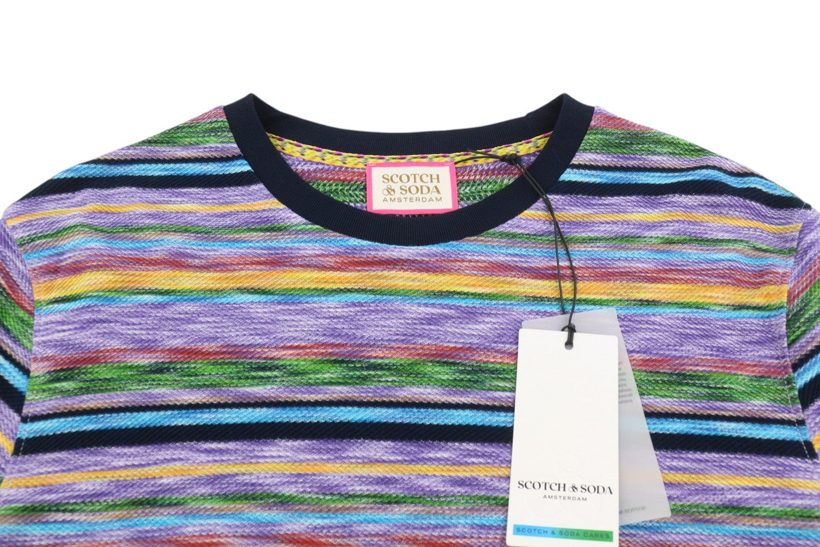 SCOTCH & SODA Men T-Shirt M Colourful Striped Thick Crew Neck Long Sleeve