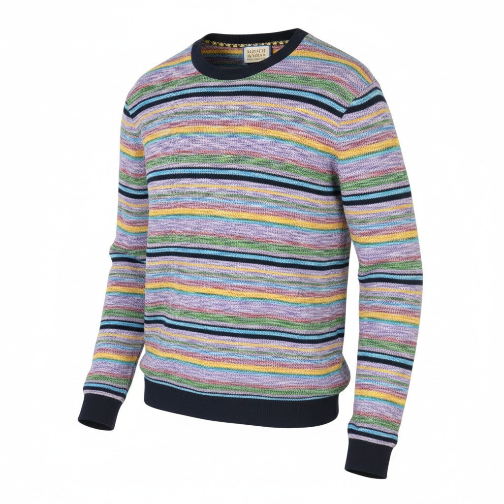 SCOTCH & SODA Men T-Shirt M Colourful Striped Thick Crew Neck Long Sleeved