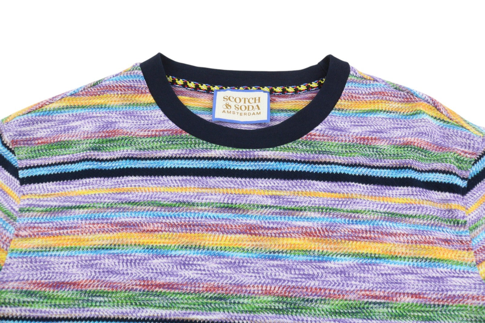 SCOTCH & SODA Men T-Shirt M Colourful Striped Thick Crew Neck Long Sleeved